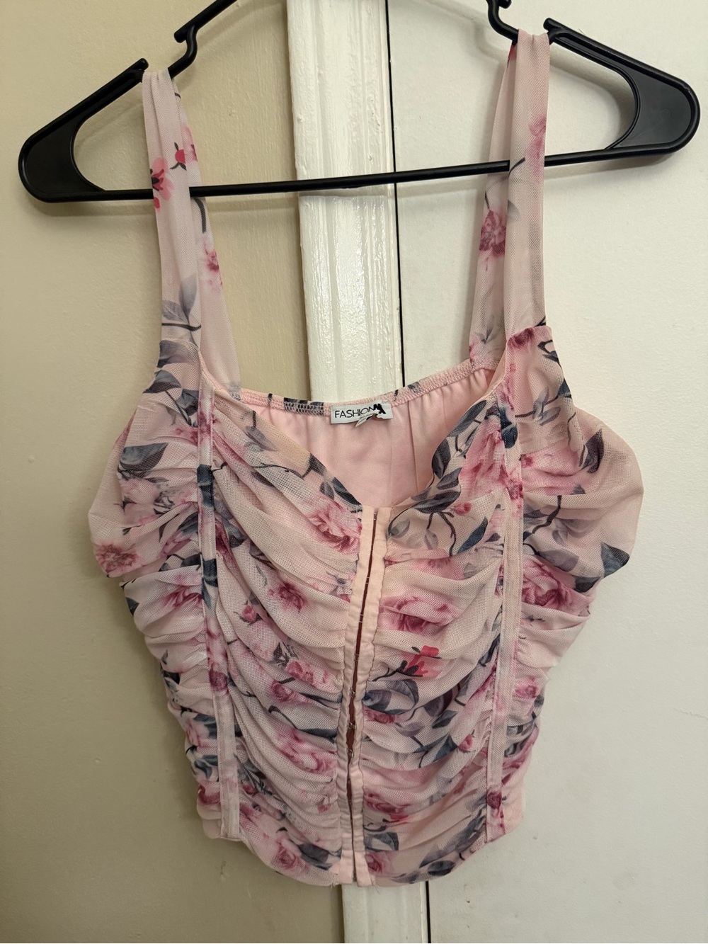 Fashion Nova Pink Floral Ruched Camisole